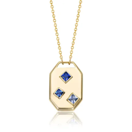 Collier avec pendentif en forme de plaque d'identité militaire géométrique en plaqué or 14 carats et zircones cubiques multicolores de Rachel Glauber