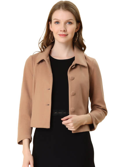 Allegra K- Single Breasted Point Collar Short Coat with Pockets