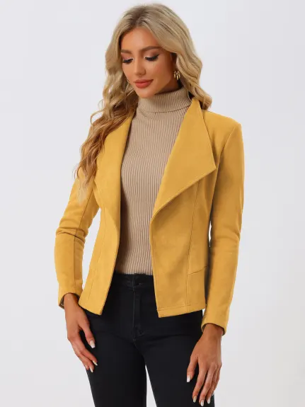 Allegra K- Faux Suede Open Front Lapel Draped Jacket Cardigan