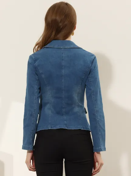 Allegra K- Blazer en Denim délavé à un bouton