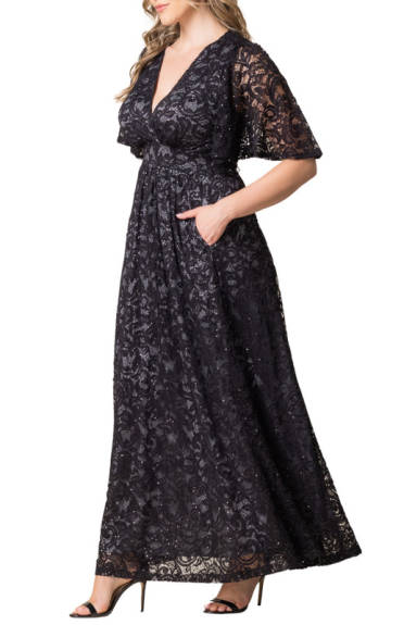 Kiyonna Luminous Sequin Lace Long Gown (Plus Size)