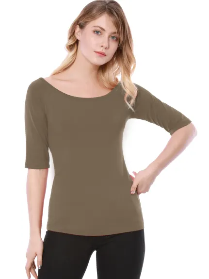 Allegra K- Half Sleeves Fitted Layering T-Shirt