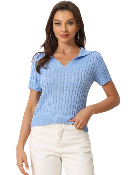 Allegra K- Collared V Neck Knit Polo Sweater