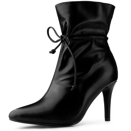 Allegra K - Pointed Toe Drawstring Pull-on Ankle Boots