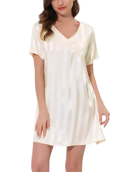 cheibear - Striped Satin Summer Nightshirt 2-Pack