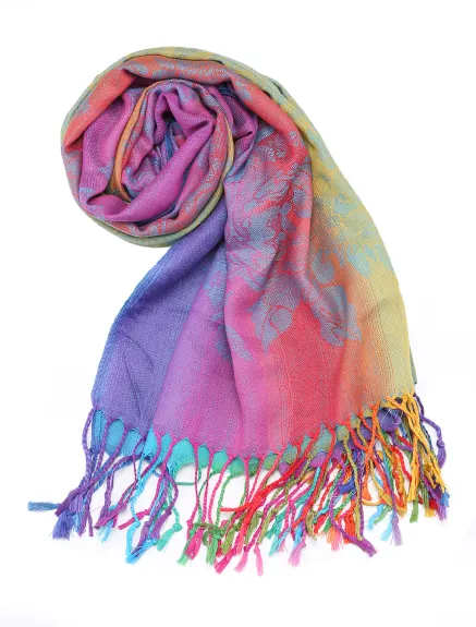 Allegra K- Tassel Wrap Floral Gradient Color Scarf