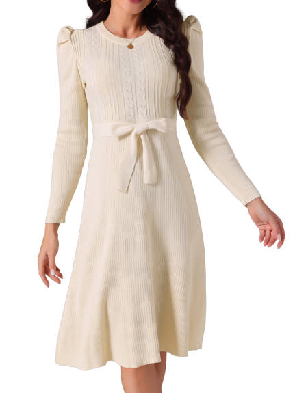 Allegra K - Puff Long Sleeve Tie Waist Midi Dress