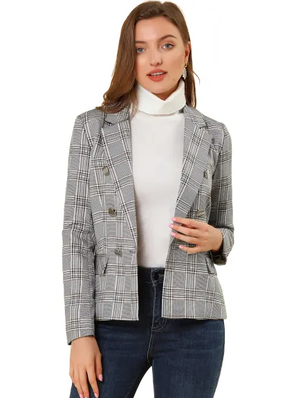 Allegra K- Plaid Notched Lapel Blazer Jacket