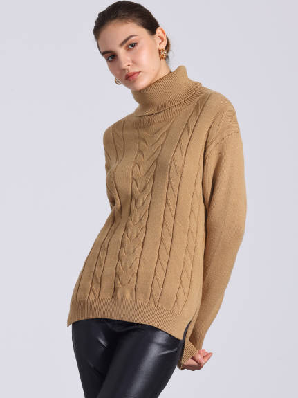 Allegra K - Turtleneck High Low Split Oversized Sweater