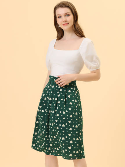 Allegra K- Belted Elastic Waist A-Line Midi Skirt