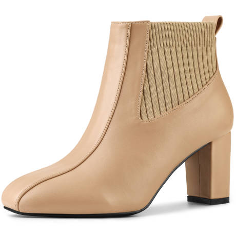 Allegra K- Square Toe Block Heels Elastic Chelsea Boots