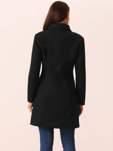 Allegra K - Double Breasted Winter Outwear Peacoat