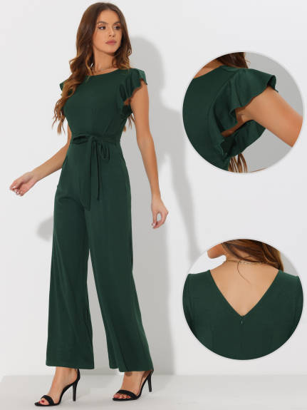 Allegra K- Sleeveless Ruffle Wide Leg Romper Jumpsuit