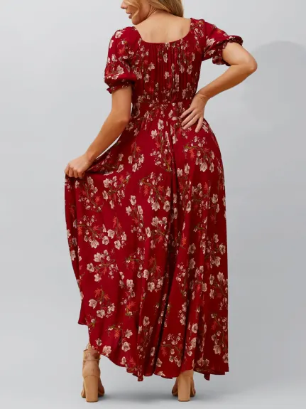 Annick - Carla Maxi Dress Floral Puff Short Sleeves