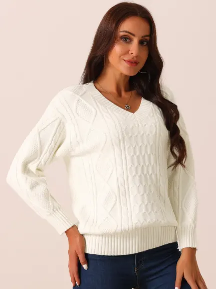 Allegra K - V Neck Casual Loose Sweater