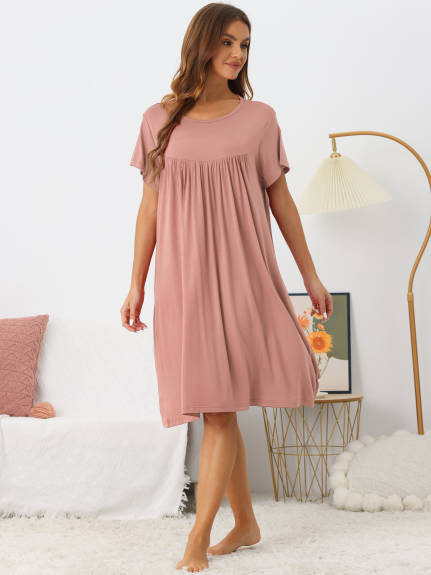 Cheibear - Cotton Short Sleeve Loose Nightgown