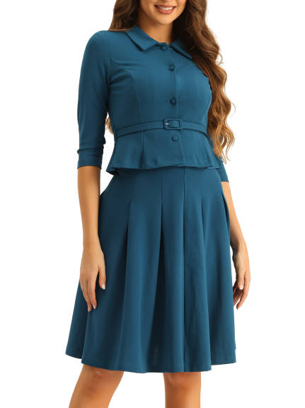 Allegra K - Office Peplum Jacket Pleated Skirt Suit