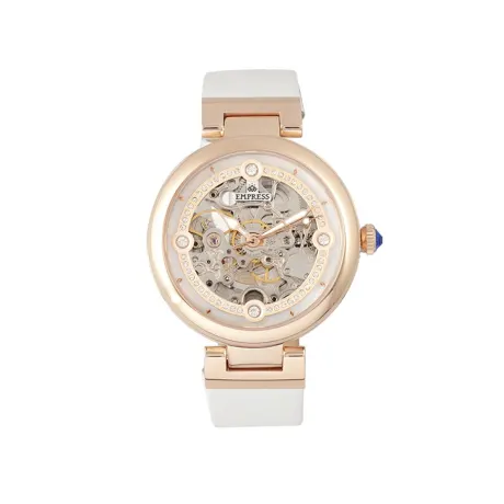 Montre squelette automatique Empress Adelaide avec bracelet en cuir - Blanc