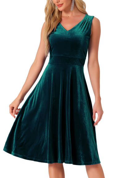 Allegra K - Sleeveless Velvet A-Line Midi Dress