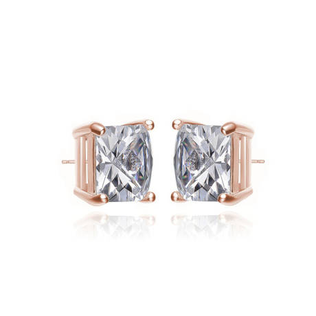 Genevive Sterling Silver 18k Rose Gold Plated with Clear Cubic Zirconia 9mm Square Stud Earrings