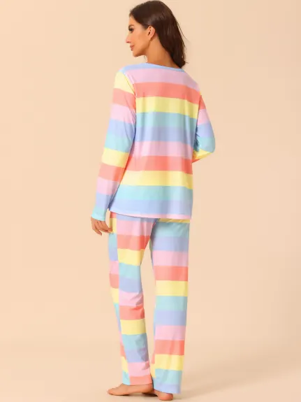 cheibear - Rainbow Stripe Cotton Lounge Set