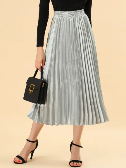 Allegra K - Elastic Waist Accordion Pleated Midi Skirt