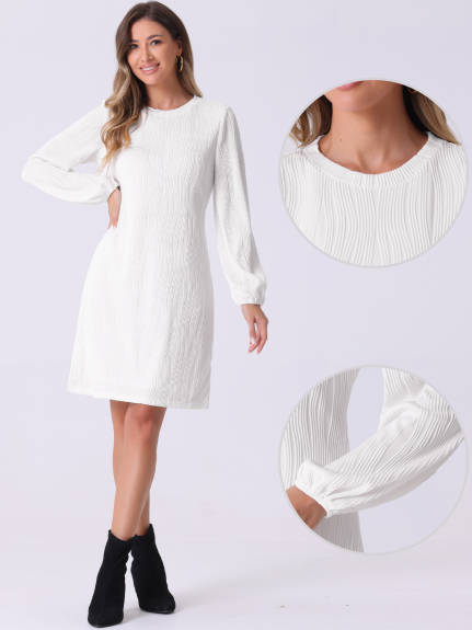 Allegra K - Elegant Puff Sleeve Textured Dress