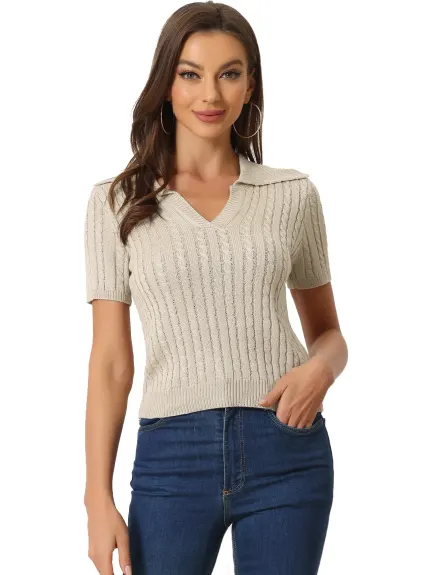 Allegra K- Collared V Neck Knit Polo Sweater