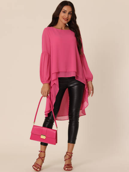 Allegra K- Lantern Long Sleeve High Low Asymmetrical Irregular Hem Top