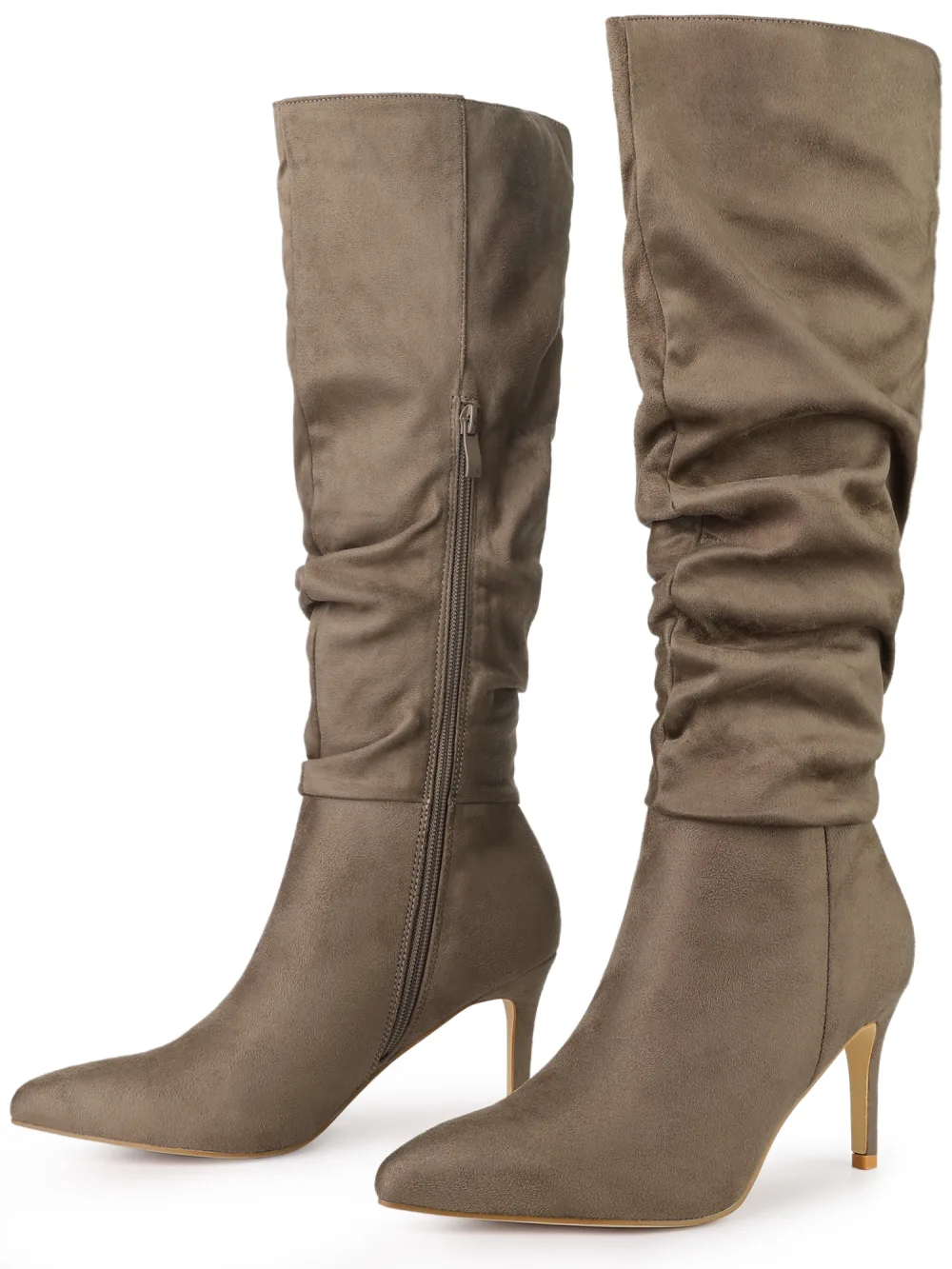 Allegra K - Slouch Pointed Toe Stiletto Heel Knee High Boots