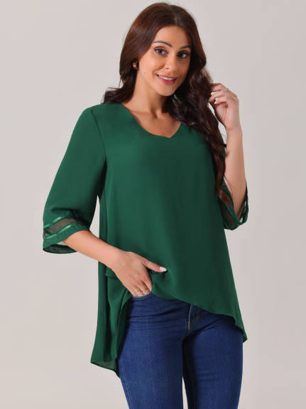 INSPIRE CHIC - V Neck 3/4 Sleeve High Low Tunic Top