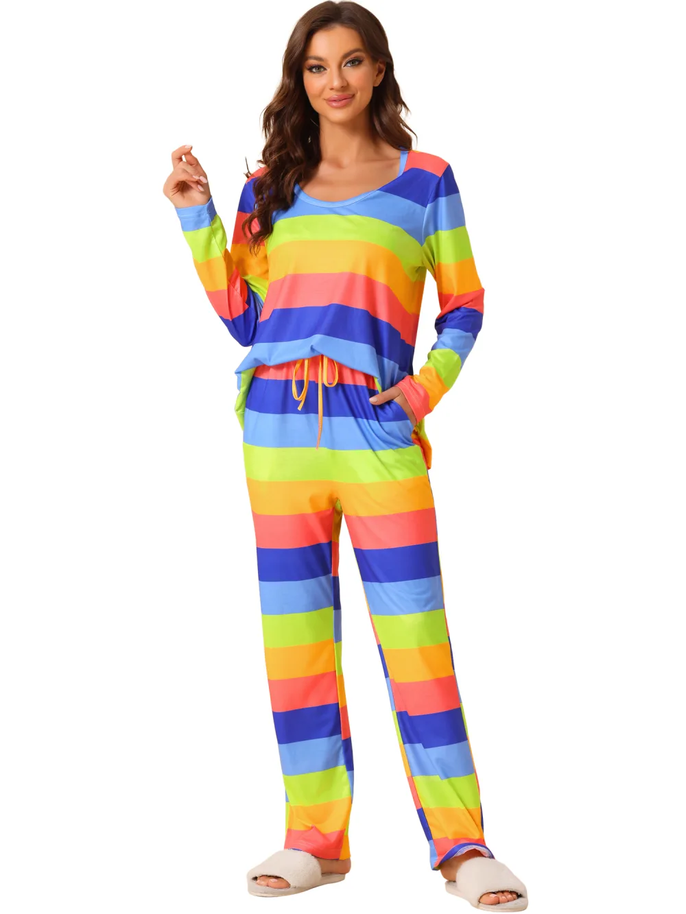 cheibear - Rainbow Stripe Cotton Lounge Set