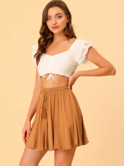 Allegra K- Drawstring High Waist A-Line Mini Skirt