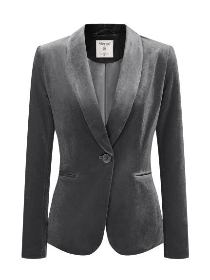 Allegra K- Shawl Collar One Button Velvet Blazer