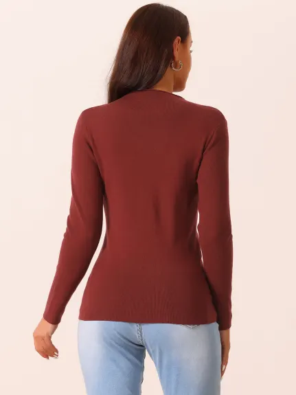 Allegra K - Mock Neck Long Sleeve Slim Knit Top