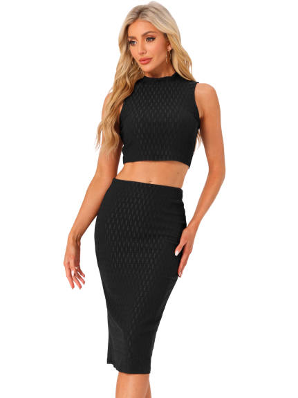 Allegra K - Mock Neck Tank Top and Bodycon Skirt Set