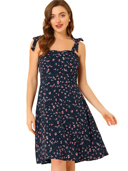 Allegra K- Smocked Back Adjustable Spaghetti Strap Floral Dress