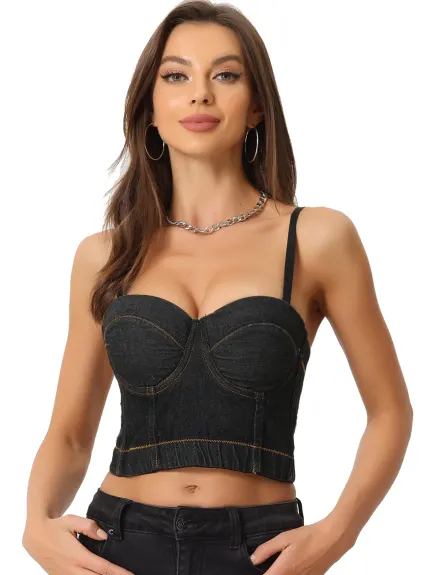 Allegra K - Denim Push Up Crop Bustier Top