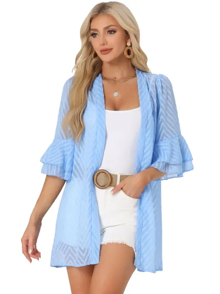 Allegra K- Short Bell Sleeves Cover Up Cardigan