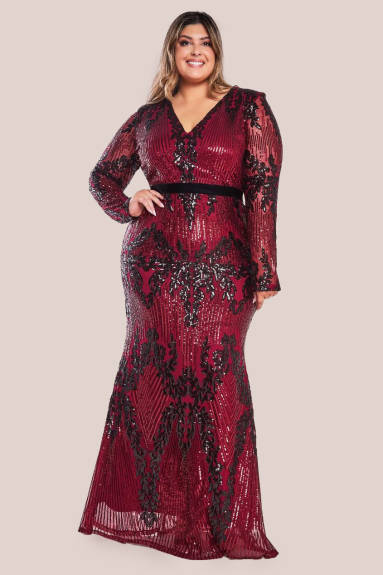 Goddiva - Long Sleeve Sequin Evening Maxi - plus size