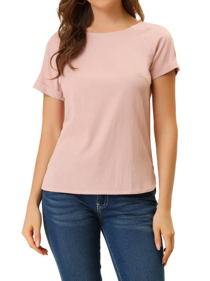 Allegra K- Round Neck Raglan Sleeve Side Slit Blouse