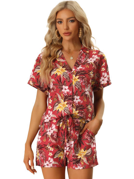 Allegra K - Hawaiian Floral Shirt and Shorts Outfits