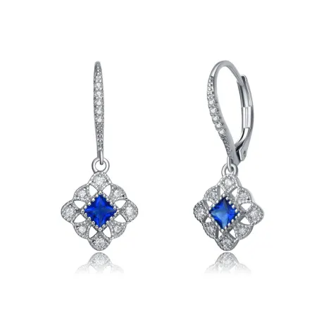 Genevive Sterling Silver White Gold Plated with Colored Cubic Zirconia Leverback Earrings