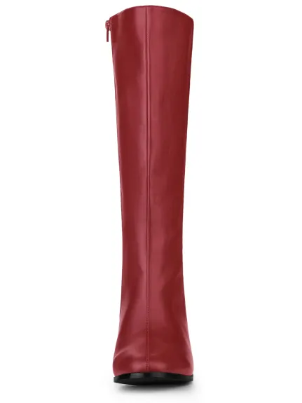 Allegra K - Round Toe Block Heels Knee High Boots