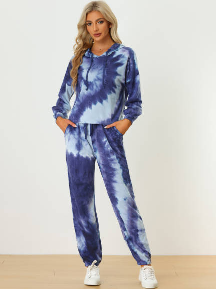 Allegra K - Tie Dye Pullover Hoodie Jogging Tracksuit