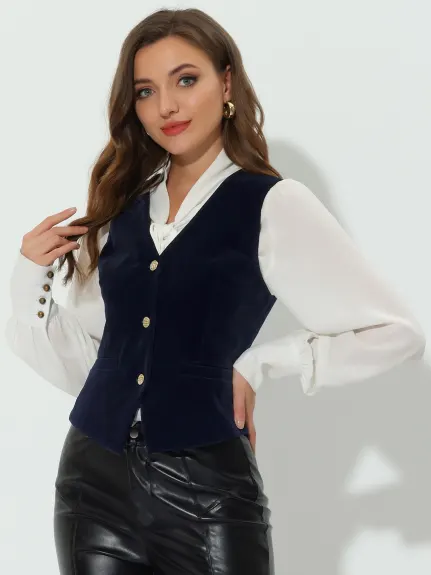 Allegra K- Steampunk Velvet Sleeveless Button Down V-Neck Suit Vest