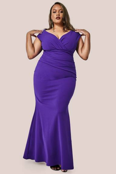 Goddiva - Bardot Pleated Maxi Dress - Plus size