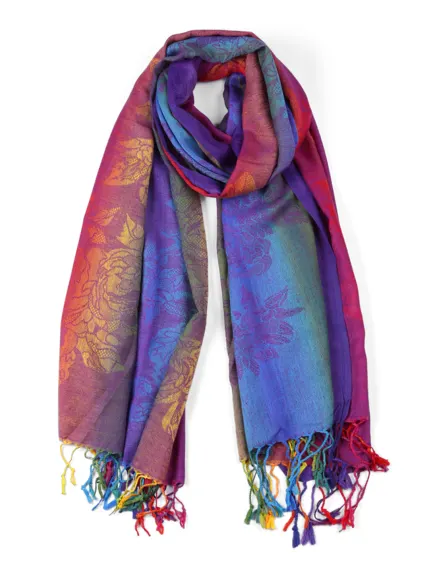 Allegra K- Tassel Wrap Floral Gradient Color Scarf