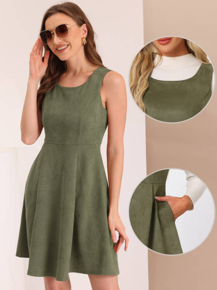 Allegra K - Sleeveless Faux Suede Pinafore Overall Dress