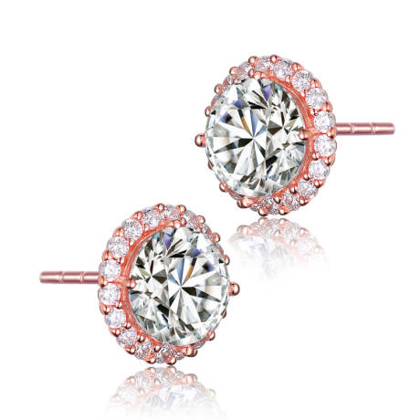 Genevive Sterling Silver with Colored Cubic Zirconia Round Halo Stud Earrings